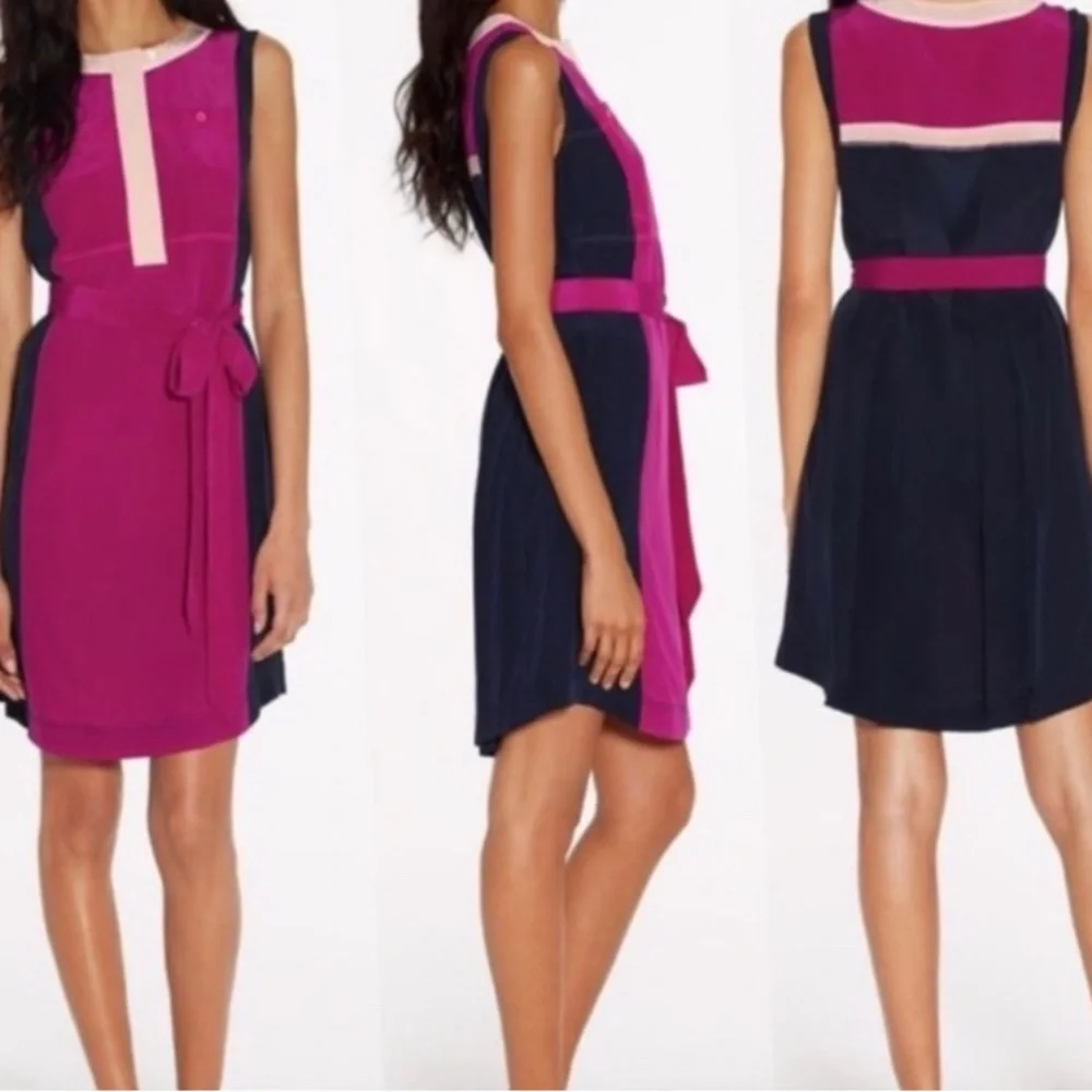 Tory Burch Blue & Pink Angie Colorblock Knee Length Silk Dress size 0
